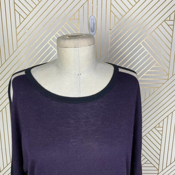 Kokun Back Slit Pop‎ Stripe Crew Neck Bamboo Cashmere Sweater Purple Size Large - Picture 3 of 12